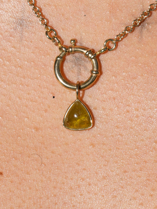 Lime Spell Grossular Garnet Trillion Cabochon Charm in Yellow 14k Gold