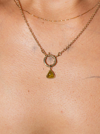 Lime Spell Grossular Garnet Trillion Cabochon Charm in Yellow 14k Gold