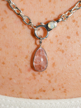 Precious Tears Morganite Teardrop Cabochon Charm in White 14k Gold