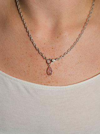 Precious Tears Morganite Teardrop Cabochon Charm in White 14k Gold