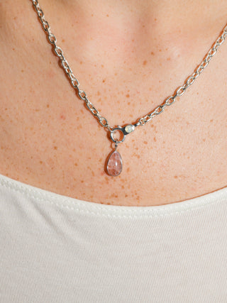 Precious Tears Morganite Teardrop Cabochon Charm in White 14k Gold