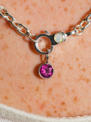 Maggie Rhodolite Round Cut Charm in White 14k Gold