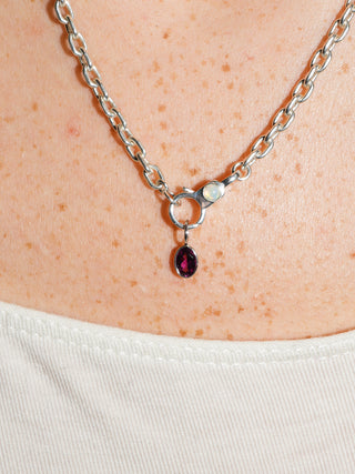Dottie Rhodolite Oval Cut Charm in White 14k Gold