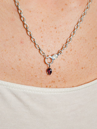 Lipstick Rhodolite Inverted Pear Cut Charm in White 14k Gold