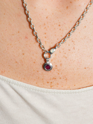 Carnation Rhodolite Triple Round Cut Charm in Sterling Silver