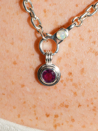 Carnation Rhodolite Triple Round Cut Charm in Sterling Silver