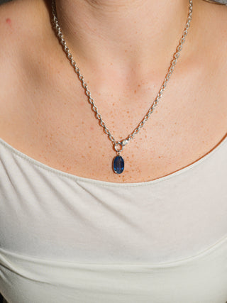 Narwhal Kyanite Oval Cut Charm in White 14k Gold