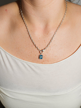 Royal Swiss Blue Topaz Emerald Cut Charm in Sterling Silver