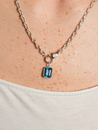 Royal Swiss Blue Topaz Emerald Cut Charm in Sterling Silver