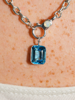 Royal Swiss Blue Topaz Emerald Cut Charm in Sterling Silver