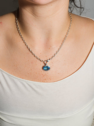 Sleeping Cheeky Swiss Blue Topaz Triple East to West Oval Cut Charm in Sterling Silver