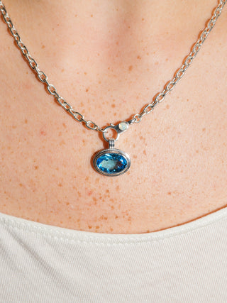 Sleeping Cheeky Swiss Blue Topaz Triple East to West Oval Cut Charm in Sterling Silver