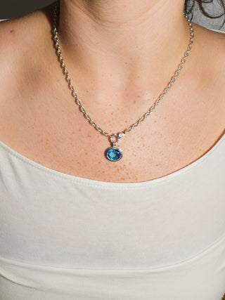 Rassy Swiss Blue Topaz Triple East to West Oval Cut Charm in Sterling Silver