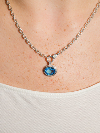 Rassy Swiss Blue Topaz Triple East to West Oval Cut Charm in Sterling Silver