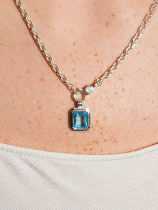 Mono Swiss Blue Topaz Triple Emerald Cut Charm in Sterling Silver