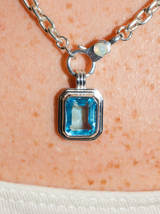 Mono Swiss Blue Topaz Triple Emerald Cut Charm in Sterling Silver