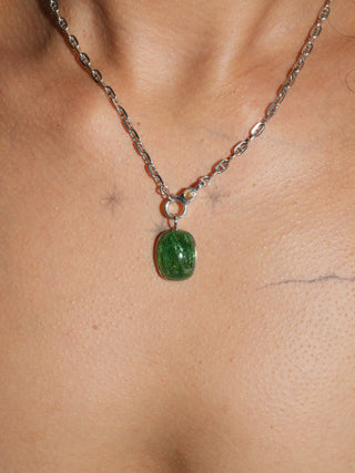 Clover Fields Tsavorite Cushion Cabochon Charm in White 14k Gold