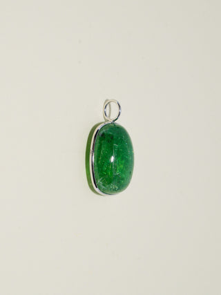 Clover Fields Tsavorite Cushion Cabochon Charm in White 14k Gold