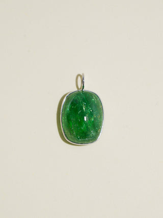 Clover Fields Tsavorite Cushion Cabochon Charm in White 14k Gold