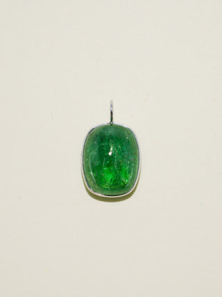 Clover Fields Tsavorite Cushion Cabochon Charm in White 14k Gold