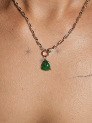 Mossy Tsavorite Trillion Cabochon Charm in White 14k Gold