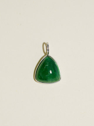 Mossy Tsavorite Trillion Cabochon Charm in White 14k Gold