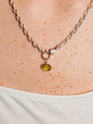 Croc Hunter Grossular Garnet East to West Oval Cabochon Charm in Sterling Silver
