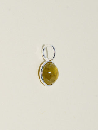 Fallen Birch Grossular Garnet Round Cabochon Charm in Sterling Silver