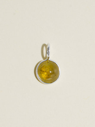 Fallen Birch Grossular Garnet Round Cabochon Charm in Sterling Silver