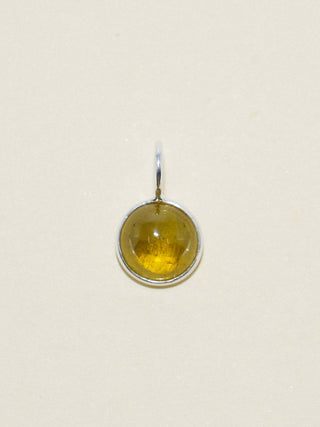 Fallen Birch Grossular Garnet Round Cabochon Charm in Sterling Silver