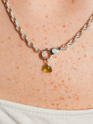 Lizard Wizard Grossular Garnet Trillion Cabochon Charm in Sterling Silver