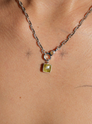 Green Grape Jelly Grossular Garnet Square Cabochon Charm in Sterling Silver