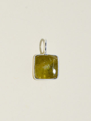 Green Grape Jelly Grossular Garnet Square Cabochon Charm in Sterling Silver