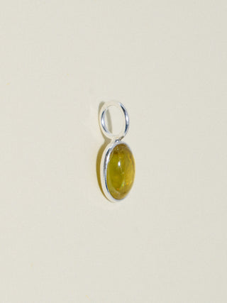 Lime Wedge Grossular Garnet Oval Cabochon Charm in Sterling Silver