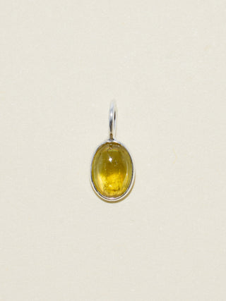 Lime Wedge Grossular Garnet Oval Cabochon Charm in Sterling Silver