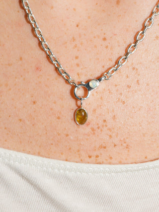 Gecko Grossular Garnet Oval Cabochon Charm in Sterling Silver