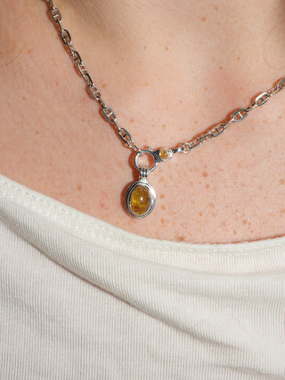 See Saw Grossular Garnet Triple Oval Cabochon Charm in Sterling Silver