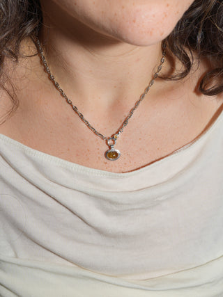 Rosebud Grossular Garnet Triple East to West Oval Cabochon Charm in Sterling Silver