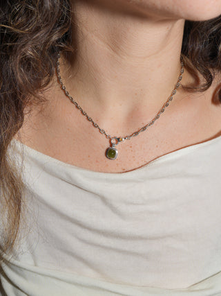 All Knowing Grossular Garnet Triple Cushion Cabochon Charm in Sterling Silver