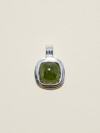 All Knowing Grossular Garnet Triple Cushion Cabochon Charm in Sterling Silver