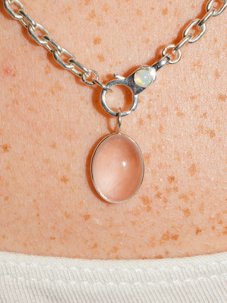 Lovebug Rose Quartz Oval Cabochon Charm in Sterling Silver