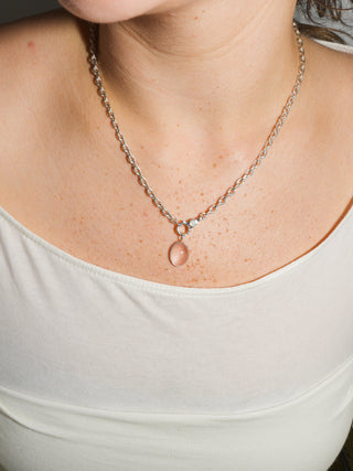 Lovebug Rose Quartz Oval Cabochon Charm in Sterling Silver