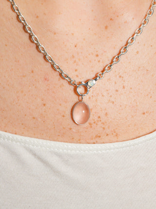 Lovebug Rose Quartz Oval Cabochon Charm in Sterling Silver