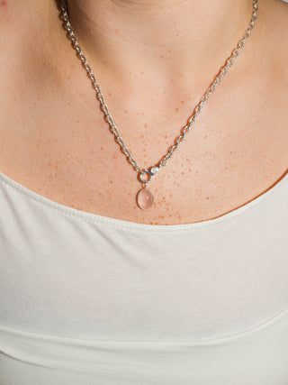 Love Spell Rose Quartz Oval Cabochon Charm in Sterling Silver