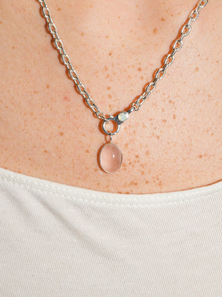 Love Spell Rose Quartz Oval Cabochon Charm in Sterling Silver