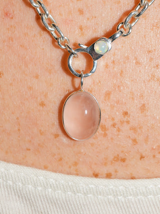 Love Spell Rose Quartz Oval Cabochon Charm in Sterling Silver