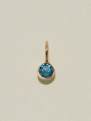 Dew You Blue Diamond Round Cut Charm in Yellow 14k Gold