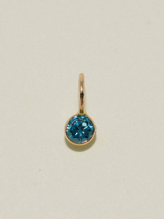 Dew You Blue Diamond Round Cut Charm in Yellow 14k Gold