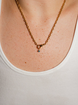 Dew You Blue Diamond Round Cut Charm in Yellow 14k Gold