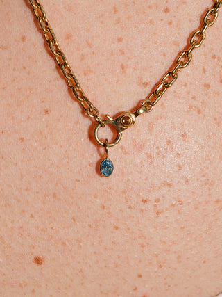 Drip Drop Blue Diamond Oval Cut Charm in Yellow 14k Gold